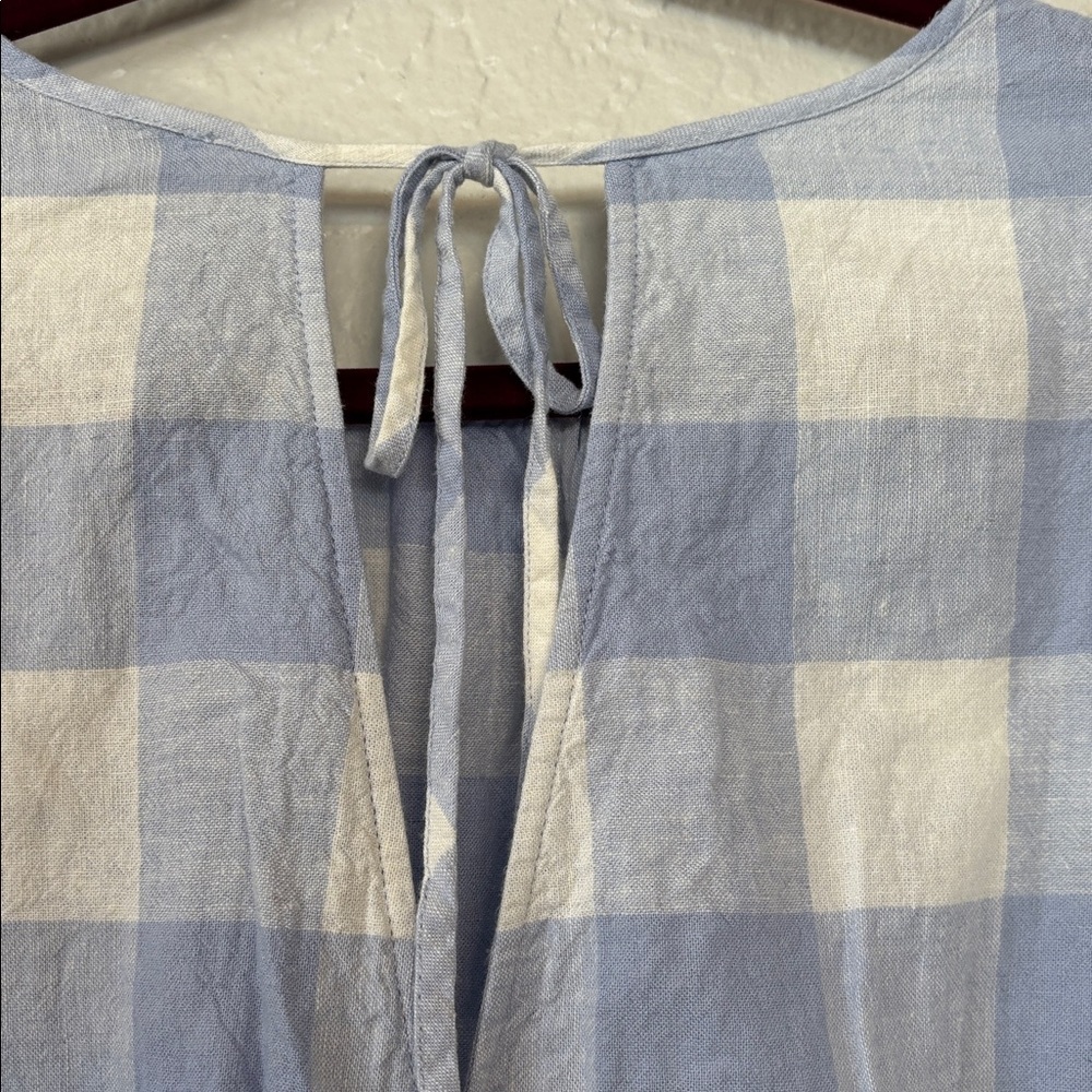 Madewell Light Blue and White Gingham Plaid Short Sleeve Open Back Top M - Picture 7 of 8